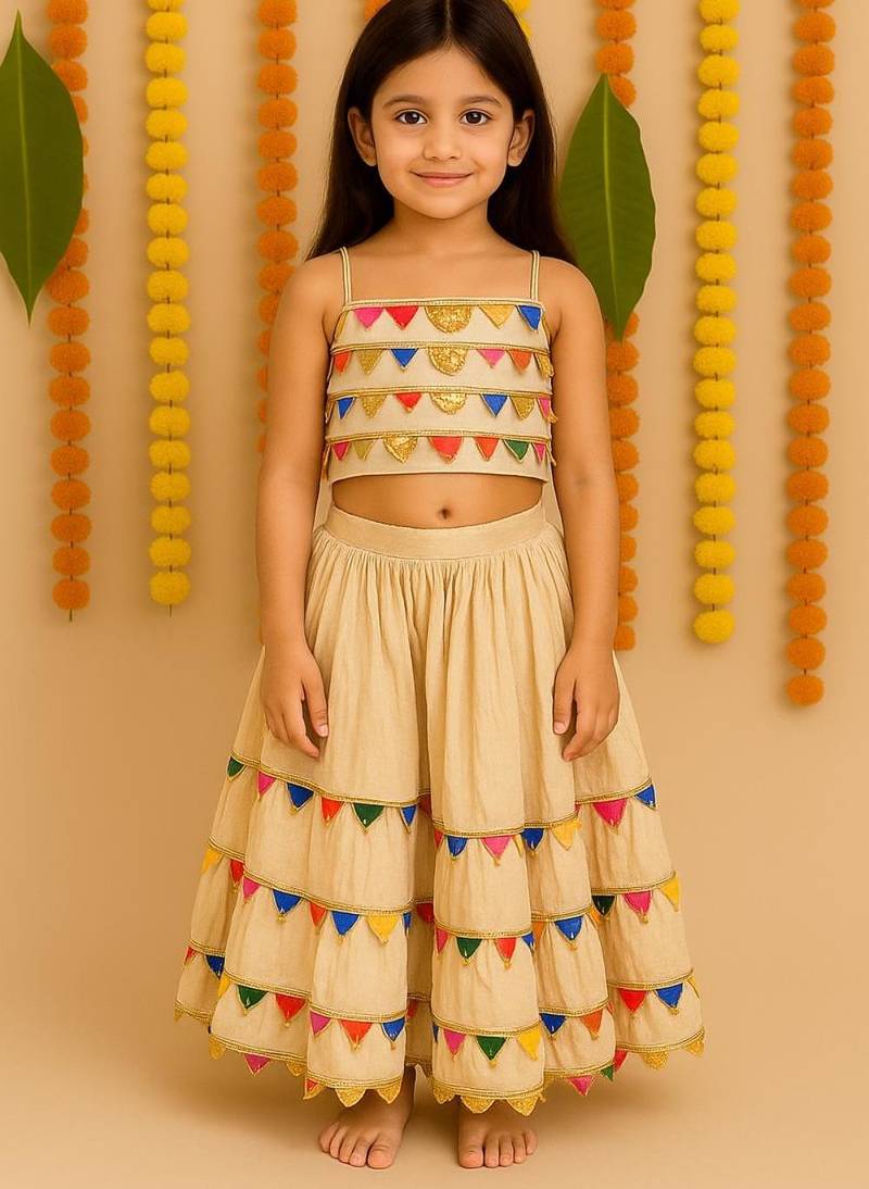 Navratri cream rayon lehenga set for girls