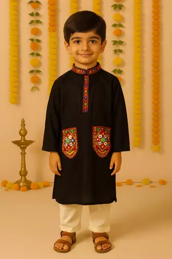 Navratri black rayon kurta set for boys