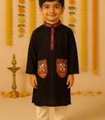 Navratri black rayon kurta set for boys
