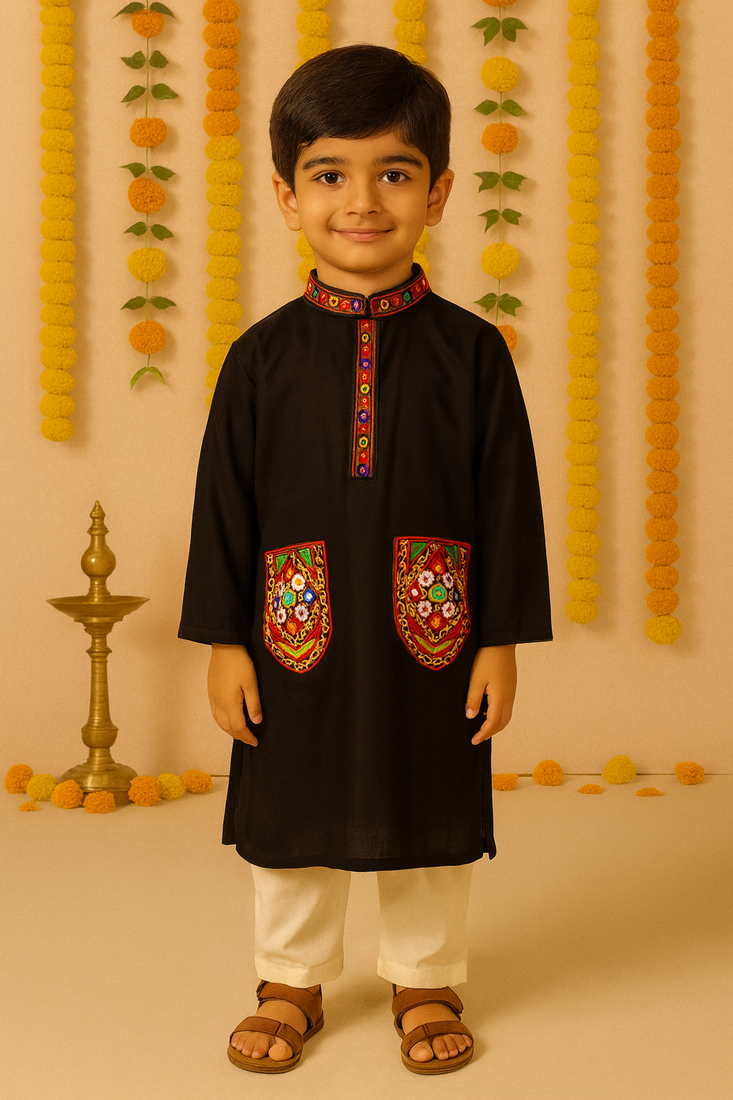 Navratri black rayon kurta set for boys