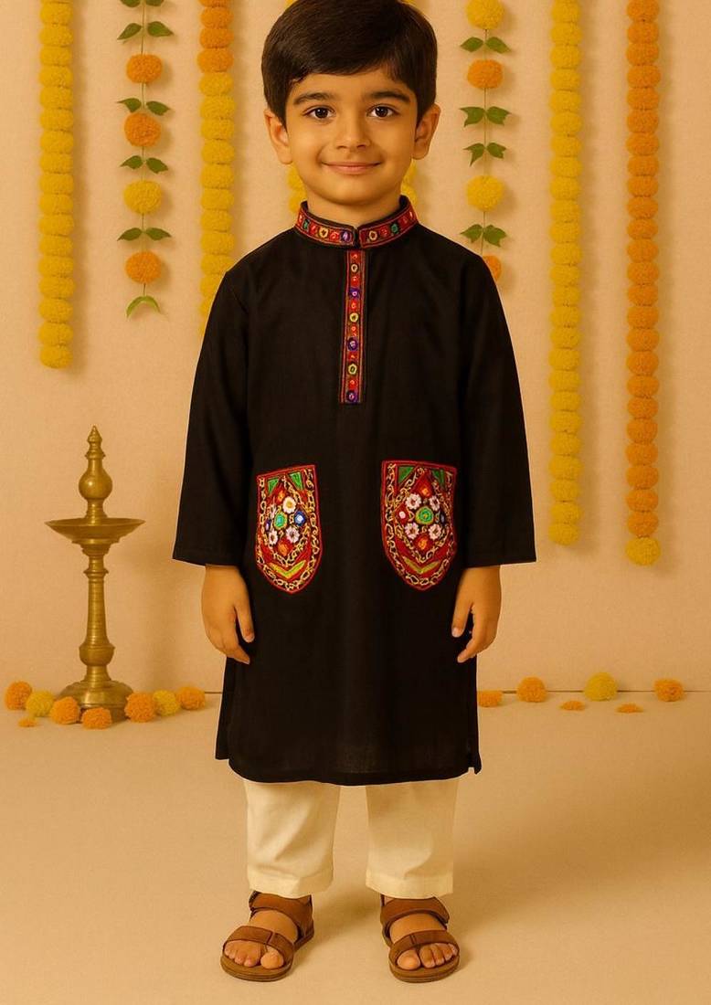 Navratri black rayon kurta set for boys