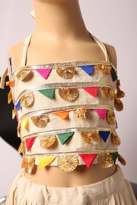 Navratri cream rayon lehenga set for girls 4