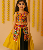 Navratri yellow rayon garba ghagra choli with belt or girls