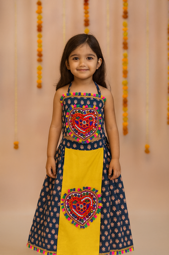 Navratri blue cotton lehenga set for girls