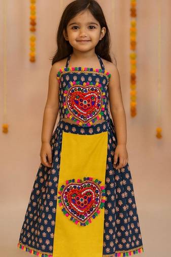 Navratri blue cotton lehenga set for girls