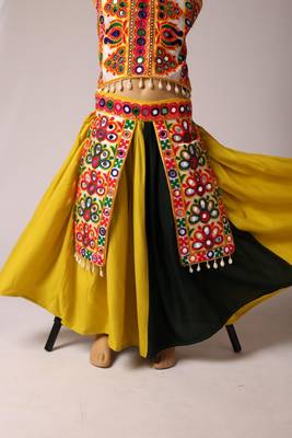 Navratri yellow rayon garba ghagra choli with belt or girls 2
