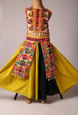 Navratri yellow rayon garba ghagra choli with belt or girls 3