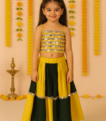Navratri yellow green mirror work navratri ghagra choli for girls