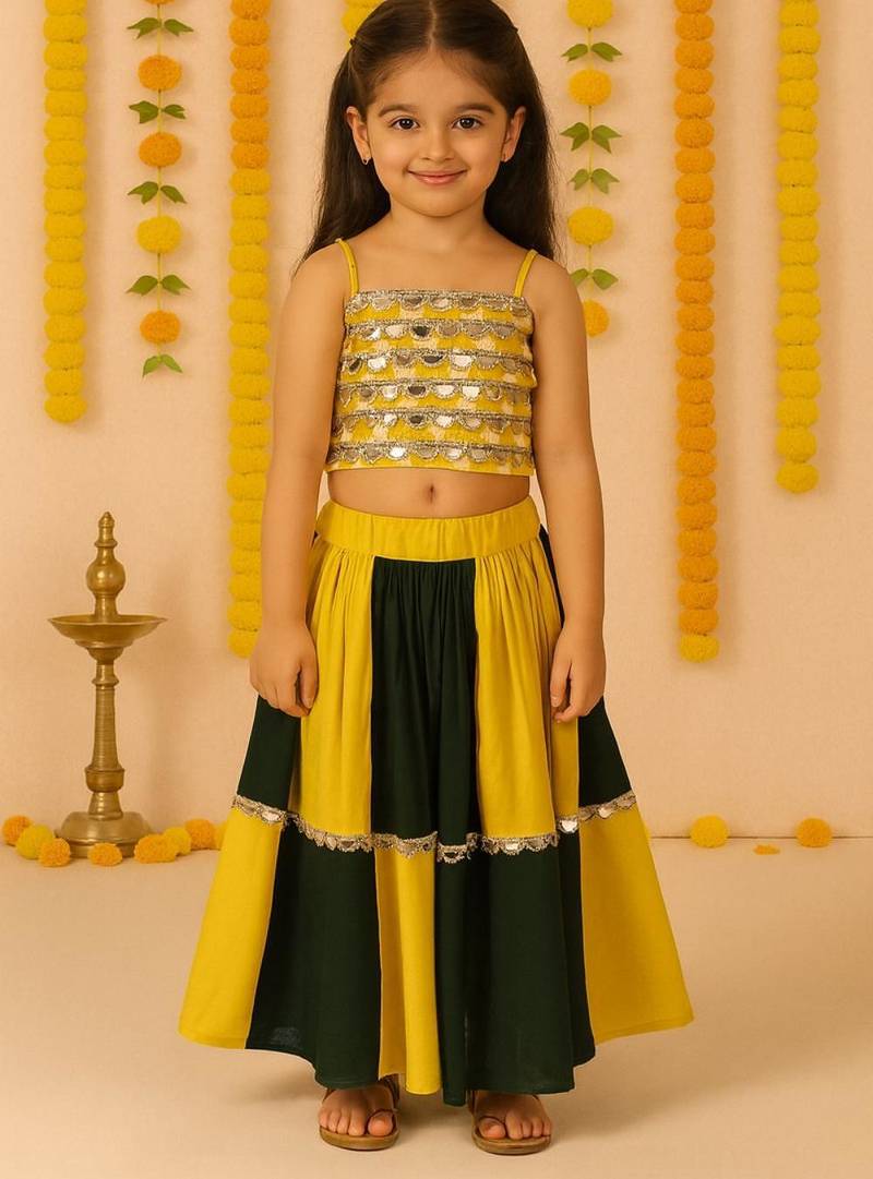 Navratri yellow rayon navratri lehenga set for girls