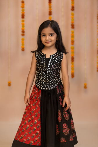Navratri black cotton navratri lehenga set for girls