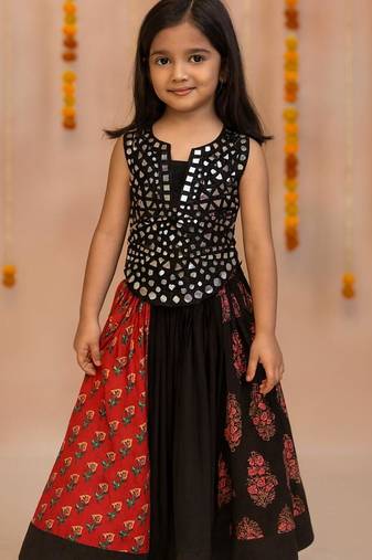 Navratri black cotton navratri lehenga set for girls