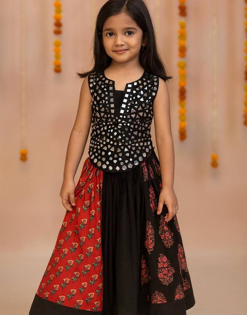 Navratri black cotton navratri lehenga set for girls