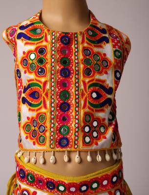 Navratri yellow rayon garba ghagra choli with belt or girls 4
