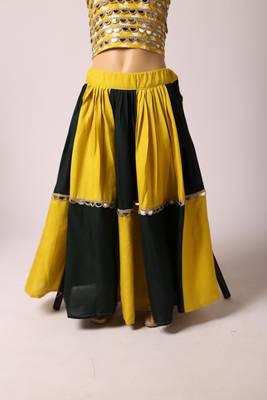 Navratri yellow green mirror work navratri ghagra choli for girls 2