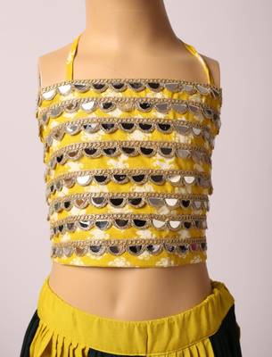 Navratri yellow green mirror work navratri ghagra choli for girls 3