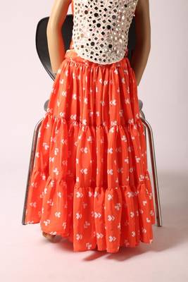 orange crepe mirror work layered ghagra choli for girls 2