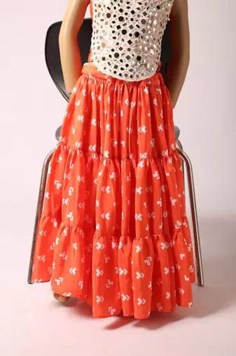 orange crepe mirror work layered ghagra choli for girls