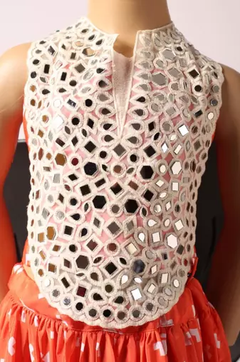 orange crepe mirror work layered ghagra choli for girls