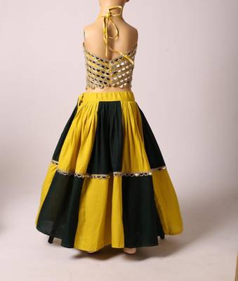 Navratri yellow green mirror work navratri ghagra choli for girls 4