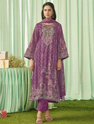 magenta lawn cotton embroidered dress material 1