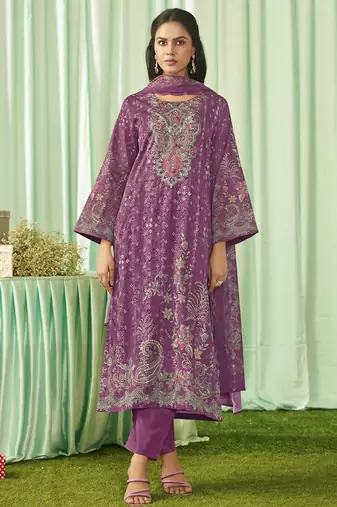 Stylee lifestyle magenta lawn cotton embroidered dress material