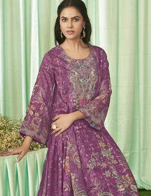 magenta lawn cotton embroidered dress material 2