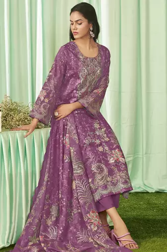 magenta lawn cotton embroidered dress material