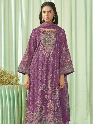 magenta lawn cotton embroidered dress material 4