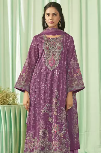 magenta lawn cotton embroidered dress material