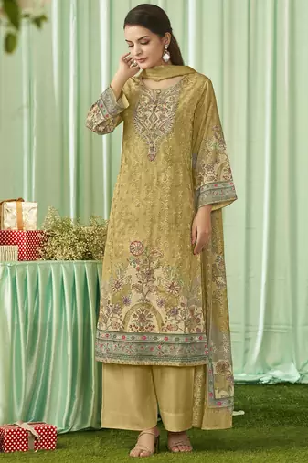 Stylee lifestyle yellow lawn cotton embroidered dress material