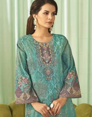 teal lawn cotton embroidered dress material 2