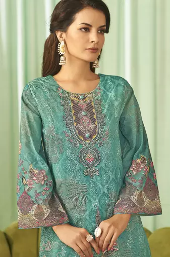 teal lawn cotton embroidered dress material
