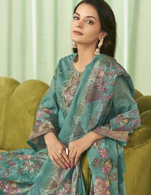 teal lawn cotton embroidered dress material 3