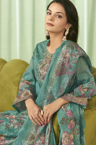 teal lawn cotton embroidered dress material