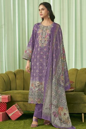 Stylee lifestyle violet lawn cotton embroidered dress material