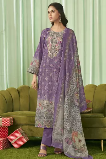 Stylee lifestyle violet lawn cotton embroidered dress material