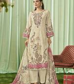 cream lawn cotton embroidered dress material
