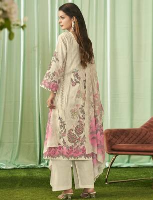 cream lawn cotton embroidered dress material 3