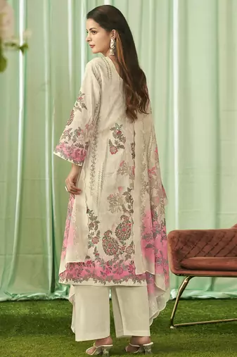 cream lawn cotton embroidered dress material