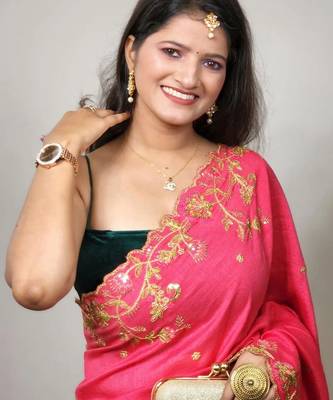 pink vichitra silk blend embroidered saree 1