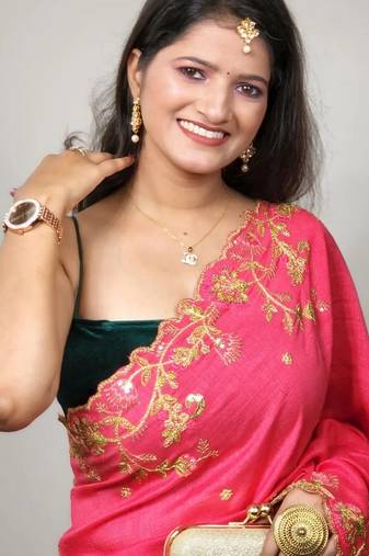pink vichitra silk blend embroidered saree