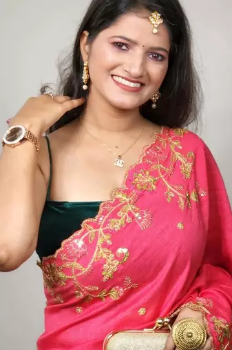 pink vichitra silk blend embroidered saree
