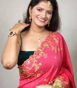 pink vichitra silk blend embroidered saree