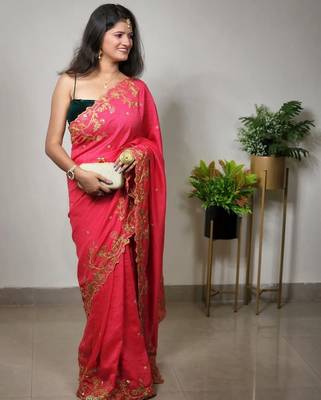 pink vichitra silk blend embroidered saree 2