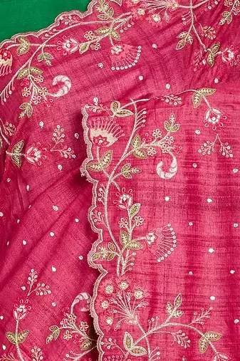 pink vichitra silk blend embroidered saree