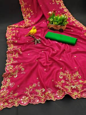 pink vichitra silk blend embroidered saree 5