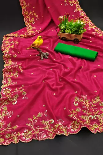 pink vichitra silk blend embroidered saree