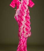 pink vichitra silk blend embroidered leheriya saree