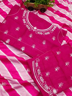 pink vichitra silk blend embroidered leheriya saree 4