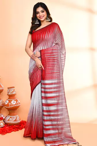 red cotton saree with running blouse